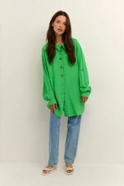 Kaffe Lange Blouses Blouse Aliny Dames Grasgroen -Kaffe Verkoopwinkel 267534b925b476eeafda81e96469ec02