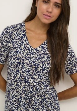 Kaffe Bptina Short Sleeve - Jerseyjurk - Navy Leaf Print -Kaffe Verkoopwinkel 57a74cd760ad4b6db3abcd1ba89d75ed