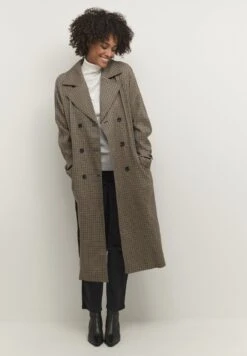 Kaffe Kaolina - Trenchcoat - Houndstooth/Sand/Blue -Kaffe Verkoopwinkel 78508c7f458e4ae3a6c4fa9b447a9484
