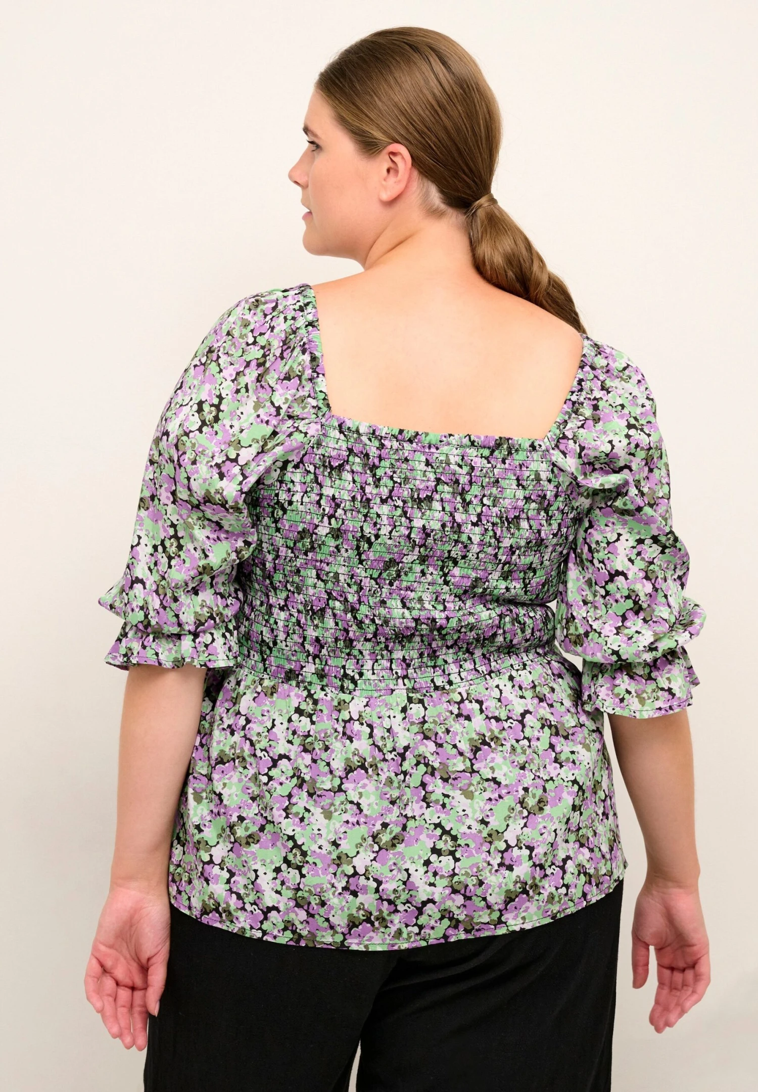 Kclora Smock - Blouse - Green Purple Flower 3 Kclora Smock - Blouse - Green Purple Flower - Afbeelding 3