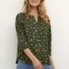 Kaffe Bppolina Regular Fit 3/4 Sleeves - Blouse - Green Toned Flower Print