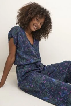 Kaffe Sammy - Jumpsuit - Blue/ Green/ Pink Leaf Print -Kaffe Verkoopwinkel 9debfe6672fb45b29cad9c8fed7c1b49