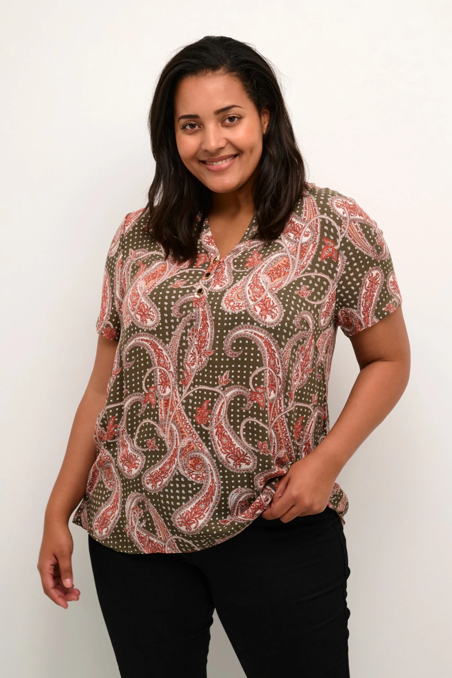 Blouses Met Korte Mouw Blouse Passa Dames Donkergroen 2 Blouses Met Korte Mouw Blouse Passa Dames Donkergroen - Afbeelding 2