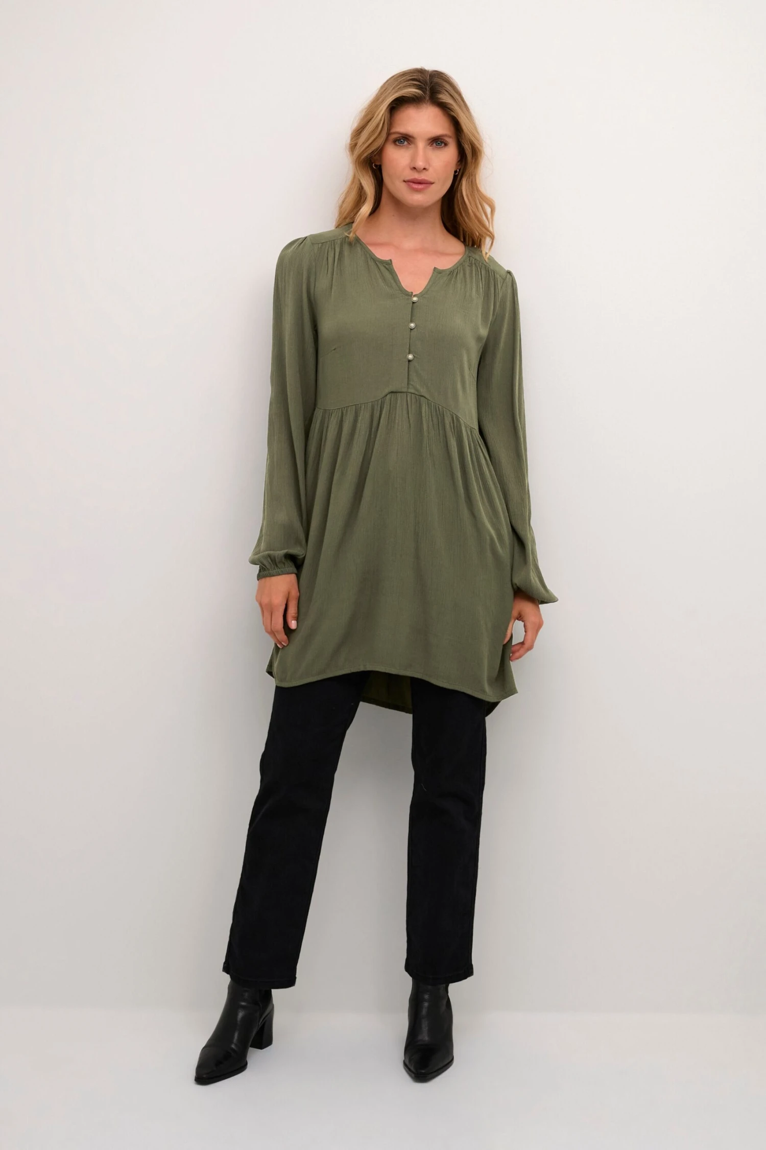 Kaffe Tunieken Tuniek Louise Dames Olijfgroen / Donkergroen 2 Kaffe Tunieken Tuniek Louise Dames Olijfgroen / Donkergroen - Afbeelding 2